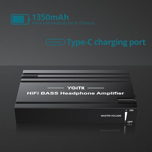 Headphone Amplifier with Bass Knob HiFi Amp 16-600Ω Gain Switch | Drive wired headphones for desktop, gaming and music use with 3.5mm devices, USB-C charging and aluminum housing - style: HiFi BASS Style