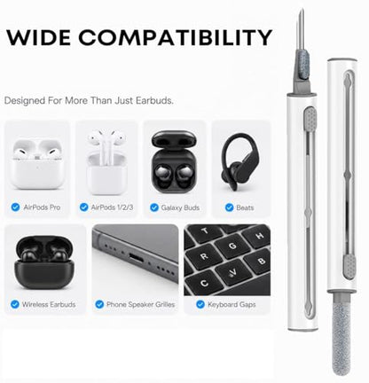 Cleaner Kit for AirPods Pro 3/2/1, 3-in-1 Earbud Cleaning Pen with Metal Tip, Soft Brush & Flocking Sponge, Cleaning Tool for Wireless Earbuds, Charging Case, Phone, Keyboard & Electronics