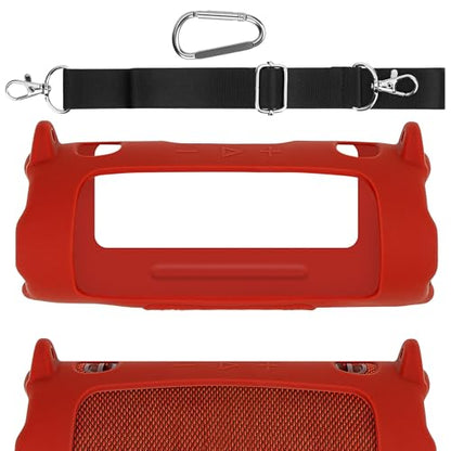 Geekria Silicone Case Compatible with JBL Charge 6, Lightweight Shockproof Speaker Cover with Shoulder Strap, Anti-Slip Protective Sleeve for Travel, Beach, Camping & Everyday Use (Red) - color: Red