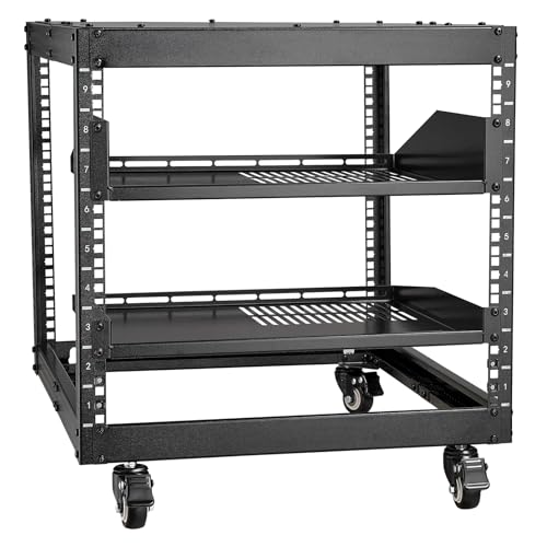 VEVOR 9U Open Frame Server Rack, 23''-40'' Adjustable Depth, Free Standing or Wall Mount Network Server Rack, 4 Post AV Rack with Casters, Holds All Your Networking IT Equipment AV Gear Router Modem - size: 9U