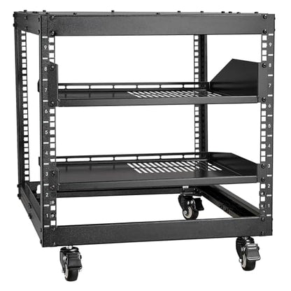 VEVOR 9U Open Frame Server Rack, 23''-40'' Adjustable Depth, Free Standing or Wall Mount Network Server Rack, 4 Post AV Rack with Casters, Holds All Your Networking IT Equipment AV Gear Router Modem - size: 9U