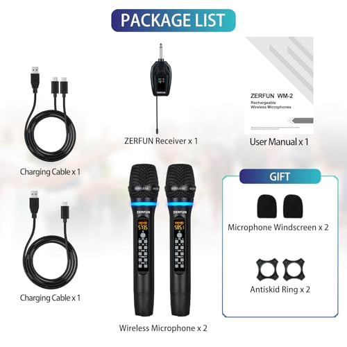Dual Wireless Microphones Rechargeable, UHF Metal Wireless Mic System Cordless Microphone Professional with Echo Treble BASS VOL Channel Control for Karaoke Singing Church Events - style: WM-2 A