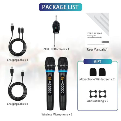 Dual Wireless Microphones Rechargeable, UHF Metal Wireless Mic System Cordless Microphone Professional with Echo Treble BASS VOL Channel Control for Karaoke Singing Church Events - style: WM-2 A