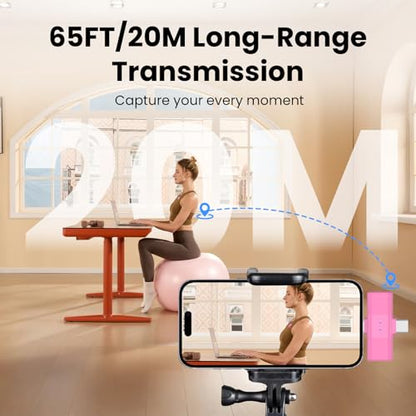 Pink Wireless Lavalier Microphone for iPhone, Noise Cancelling - color: Pink, style: A3 (2TX+1RX)