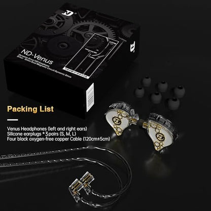 CCA ND Venus in Ear Monitor Headphones, 10mm Double Magnetic Dynamic Driver IEM Earphones, HiFi Wired Gaming Earbuds, 2 Pin Detachable Cable (with Mic, Crystal, 3.5mm Plug) - color: Crystal, size: With Mic, 3.5 mm