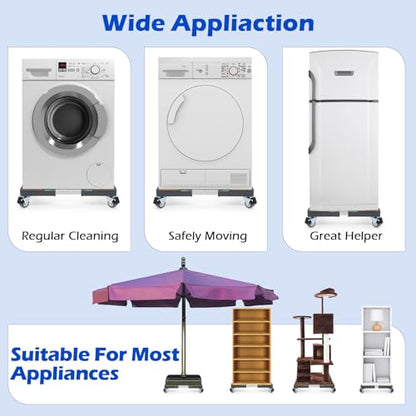 Nefish Heavy Duty Dolly for Washing Machine Adjustable Mini Fridge Stand washer Dryer Stand Mobile Roller Universal Dolly Cart with 4 Lockable Wheels Mobile Base Stand for Washer Dryer Refrigerator - color: Grey