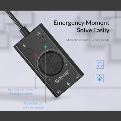 Docooler External Sound Card, USB Audio Adapter External Stereo Sound Card with Microphone Jack & 3.5mm Headphone, Sound Card with Volume Control, USB Multifunction Drive for PC, Laptop - Black