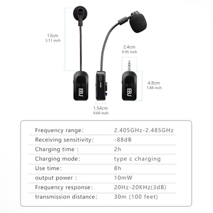 EBJ 2.4G Wireless Headset Mic and Handheld Mic 2 in 1, 30m Stable Transmission, Dual Type-c USB Charging, Compatible with Speakers, Voice Amplifier, PA System (KX-620-2)