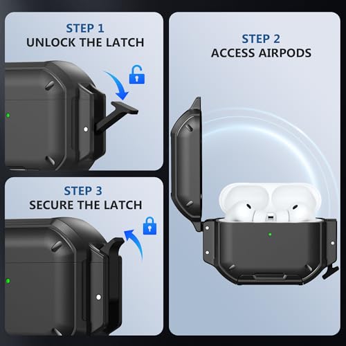 Waterproof Case with Lock for AirPods Pro 3 | IP68 waterproof, Mil-grade drop-proof, Secure lock, Keychain & stand. Hard protection for AirPods Pro 3. - color: Black