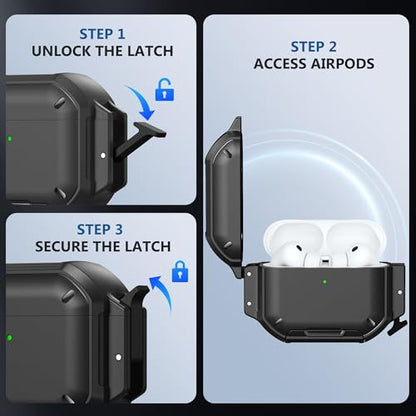 Waterproof Case with Lock for AirPods Pro 3 | IP68 waterproof, Mil-grade drop-proof, Secure lock, Keychain & stand. Hard protection for AirPods Pro 3. - color: Black