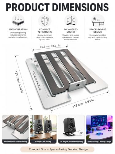 U-Z2 【2PACK】 Desktop Speaker Stands Pair for Small Speakers, Tilted Steel Tabletop Stands with Foam Padding, Fits Compact Studio Monitors, Computer Speakers (A/Black) - color: A/Black