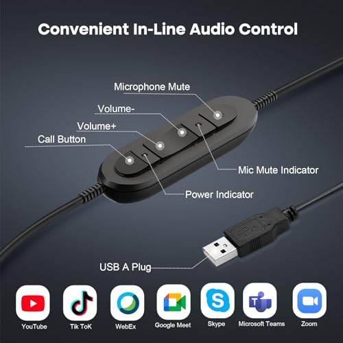 MAIRDI USB Headset with Microphpne, Wired PC Headset with Mic Noise Canceling & Mute for Computer Laptop Teams Zoom Office Work Call Center Business Softphone