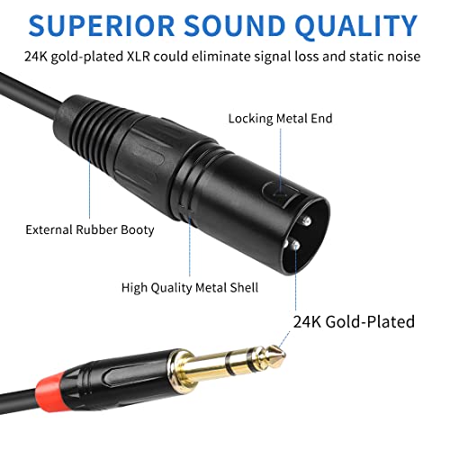 YACSEJAO XLR to 1/4" TRS Stereo Cable 3.3FT/1M 3 Pin XLR to TRS 6.35mm Quarter inch Balanced Signal Interconnect Patch Cord(XLR Male)