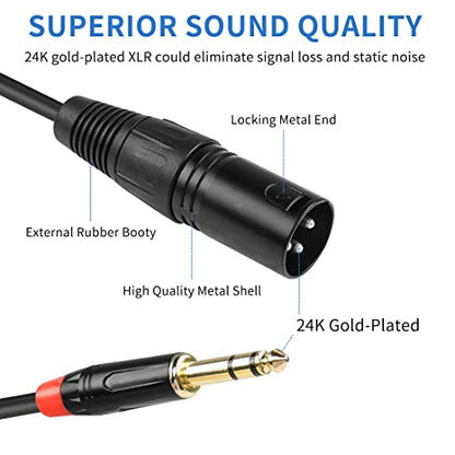 YACSEJAO XLR to 1/4" TRS Stereo Cable 3.3FT/1M 3 Pin XLR to TRS 6.35mm Quarter inch Balanced Signal Interconnect Patch Cord(XLR Male)