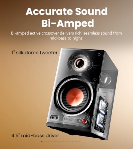 Edifier MR4.5 Bi-Amped Studio Monitor, 80W RMS Bookshelf Speakers - Black | 4.5" Woofer 1" Silk Tweeter Hi-Res Audio Bluetooth 6.0 LDAC XLR/TRS/RCA/AUX Input Music Production Video Editing Home Audio - color: Black