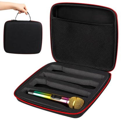 Wireless Microphone Case for 4 Mic System, Shockproof Hard Carrying Container Bag with 4 Slots, Portable Storage Organizer for Handheld Mics, Receivers, Adapters, Batteries, for Gigging and Travel.
