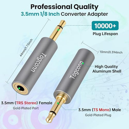 3.5mm 1/8Inch Stereo to Mono Audio Adapter 4 Pack, 1/8" TRS Stereo (Female) Jack to Mono (Male) Plug Headphone Accessories Converter Connector Gold-Plated Plugs & (Aluminum Shell) for Headphone, Radio - style: 4 Pack