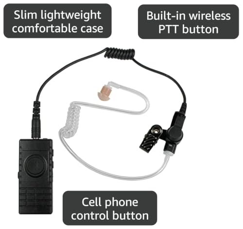 PRYMEBLU® BTH-300-MAX is Multi-Functional Bluetooth Lapel Microphone for Two-Way radios, cellphones, and Tablets for PoC Apps (BTH-300-MAX-KIT2 with Recon™ Series Clear Tube Earphone) - style: BTH-300-MAX-KIT2 with RECON™ SERIES CLEAR TUBE EARPHONE