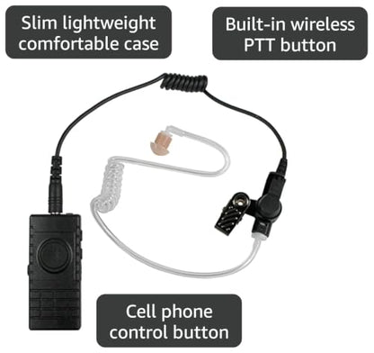 PRYMEBLU® BTH-300-MAX is Multi-Functional Bluetooth Lapel Microphone for Two-Way radios, cellphones, and Tablets for PoC Apps (BTH-300-MAX-KIT2 with Recon™ Series Clear Tube Earphone) - style: BTH-300-MAX-KIT2 with RECON™ SERIES CLEAR TUBE EARPHONE