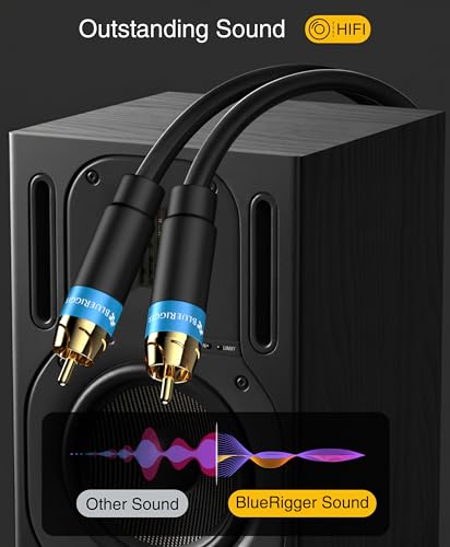 BlueRigger Subwoofer Cable 50FT (Dual Shielded RCA Cables for Subwoofer) Gold Plated, RCA Male to Male – Subwoofer RCA Cable for Amplifier, DAC, Receiver, Home Theater, HDTV, Soundbar - size: 50FT