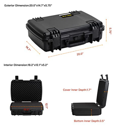 MEIJIA Premium Waterproof Hard Camera Case,Hard laptop Case, Hard Case with customizable fit foam,Full Protection with Light&Convenient Design,20.01"x14.7"x5.75",Elegant Black - size: 20.01"x14.7"x5.75"