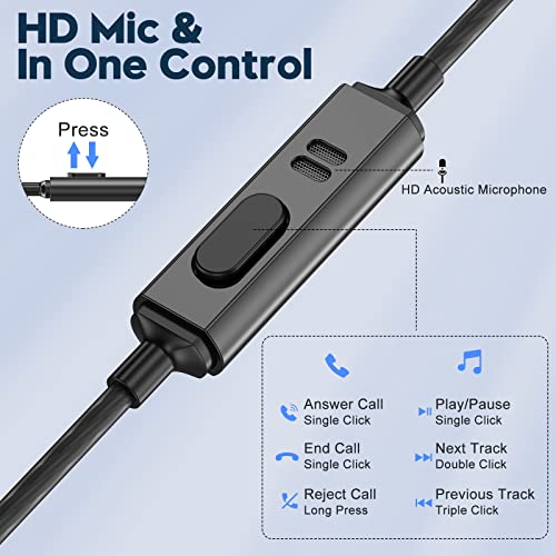 Yatloml Wired Earbuds with Microphone, in Ear Headphones Wired with Heavy Bass Noise Isolation Magnetic Earphones Cord Plug in Laptop Tablet MP3 Phones and All 3.5mm Jack Devices - color: Black
