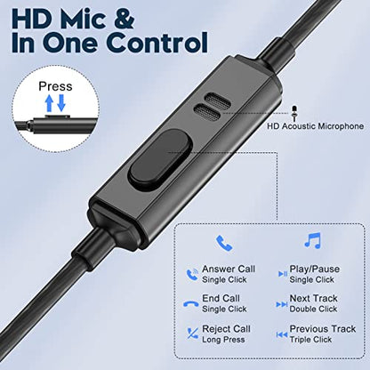 Yatloml Wired Earbuds with Microphone, in Ear Headphones Wired with Heavy Bass Noise Isolation Magnetic Earphones Cord Plug in Laptop Tablet MP3 Phones and All 3.5mm Jack Devices - color: Black