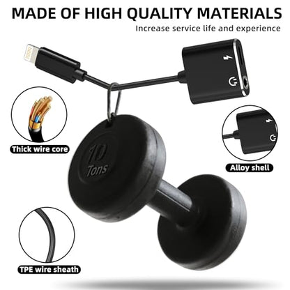 Iphone Headphone AUX Jack Adapter Audio Cable Lightning to 3.5mm Splitter 2in1 Dongle Earbud Charger Cord Adaptador Para MFI Certified Compatible for 13 12 11Pro Max Mini 7 8Plus X Xr Xs Se Ipad