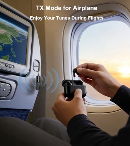 TSNAM Bluetooth Transmitter for TV to 2 Headphones Dual Link | Airplane Bluetooth Adapter for 2 AirPods, Bluetooth AUX Adapter for Car Handsfree Call, Supports Playing TF Card Music