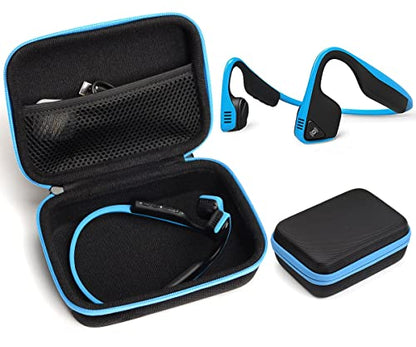 Case Compatible with Shokz OpenRun, OpenMove, Aeropex, Trekz, Bluez 2; KSCAT, Sades, DIGICare, allmity - color: Blacke with blue zip