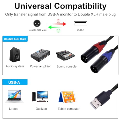 Poyiccot USB to XLR Auido Amplifier Cable, USB A to Dual XLR Male Audio Cable, PC Type A to Stereo Splitter Power Amplifier Converter Prefossional for Mixer, Laptop, Speaker, etc 3.3ft