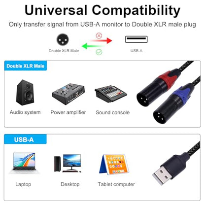 Poyiccot USB to XLR Auido Amplifier Cable, USB A to Dual XLR Male Audio Cable, PC Type A to Stereo Splitter Power Amplifier Converter Prefossional for Mixer, Laptop, Speaker, etc 3.3ft