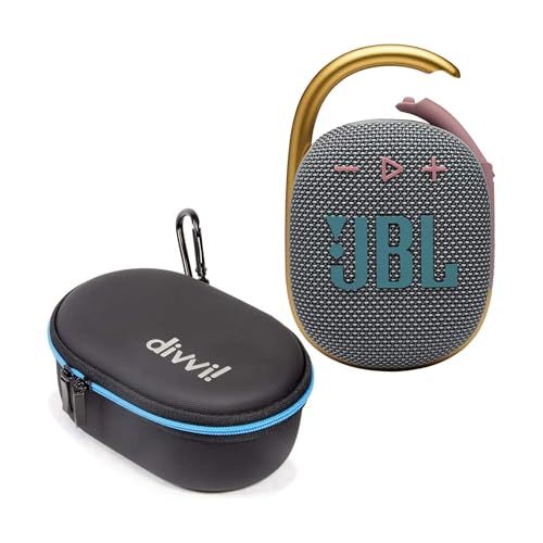 JBL Clip 4 Portable Bluetooth Speaker (Gray) + Bundle with divvi! Protective Hardshell Case (Black) - color: Gray