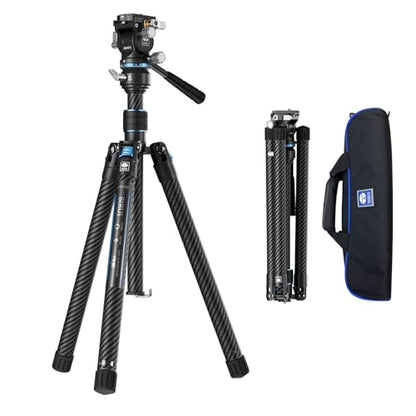 SIRUI Traveler Air-L Carbon Fiber Travel Video Tripod, Fluid Head, 61" | 8° Leveling Base, 11LB Load, 360° Pan, ±90° Tilt, 2S Quick Release Leg, Reversible Column, Hiking, Vlogging - style: Fluid Head Travel Tripod