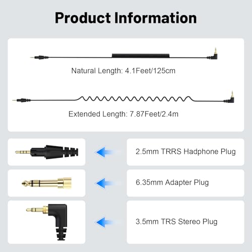 4 Pole Audio DJ Headphone Cable Cord, Replacement Audio Cable Extended Coiled Spring DJ X7 Wire Compatible with Pioneer HDJ X7, HDJ X5, HDJ Cue1, HDJ S7, and HDJ Cx Headphones