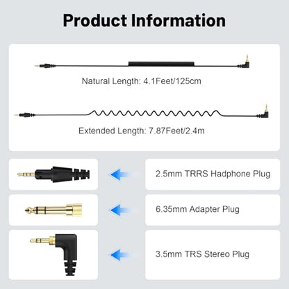 4 Pole Audio DJ Headphone Cable Cord, Replacement Audio Cable Extended Coiled Spring DJ X7 Wire Compatible with Pioneer HDJ X7, HDJ X5, HDJ Cue1, HDJ S7, and HDJ Cx Headphones