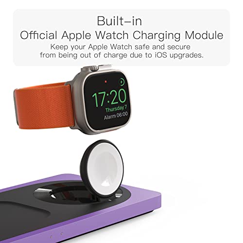 Mag-Safe Charger Stand, 3-in-1 Magnetic Wireless Charging Station for Apple Devices, iPhone 15/14/13/12 Series, Apple Watch, AirPods Pro (Purple) | For iPhone 17/Air/16/15/14/13/12, AirPods & Apple Watch, Foldable Portable Aluminum Charging Stand, Adapter
