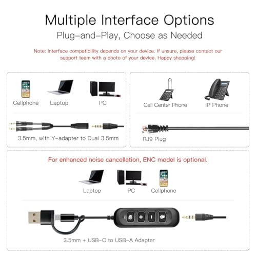 X1D ENC Dual Ear Call Center Headset with USB-C/A & 3.5mm - Environmental Noise Cancelling Mic - PC Laptop Phone, Zoom Teams, All-Day Comfort