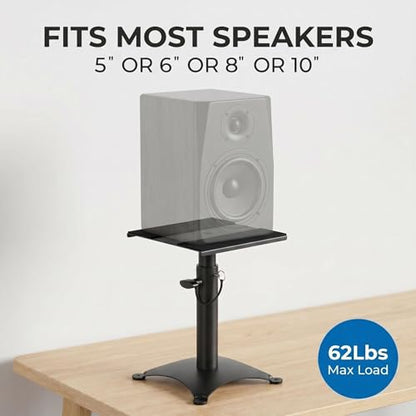 Height Adjustable Desktop Speaker Stands 1 Pair, Metal Desktop Studio Monitor Speaker Stands Bookshelf Speaker Stands 360° Swivel, 62lbs Load, Ideal for Recording Studio, Home Office & Gaming