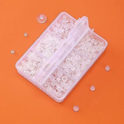 Nkwuire Silicone Earring Backs for Studs, 550 Pcs 6 Styles Clear Soft Earring Backings Rubber Plastic Earring Backs Clutch Stoppers Replacement Kits for Fish Hook Earring Studs Hoops - color: 6 styles-B