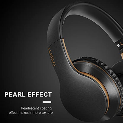LORELEI X6 Over-Ear Headphones With Microphone, Lightweight Foldable & Portable Stereo Bass With 1.45M No-Tangle Wired for Smartphone Tablet MP3/4 (Black-Gold) - color: Black-Gold