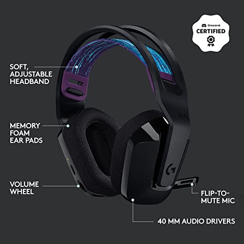 Logitech G535 Lightspeed Wireless Gaming Headset - Lightweight on-Ear Headphones, flip to Mute mic, Stereo, Compatible with PC, PS4, PS5, USB Rechargeable - Black (Renewed)