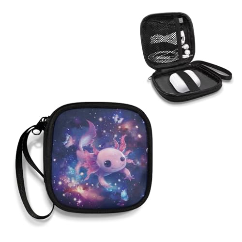 Axolotl Galaxy Space Headphone Case Square Earbud Organizer Portable Bluetooth Headset Case with Handle for Girls Boys Men Women - color: Axolotl Galaxy Space
