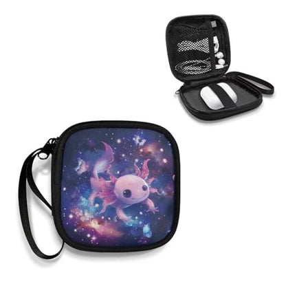 Axolotl Galaxy Space Headphone Case Square Earbud Organizer Portable Bluetooth Headset Case with Handle for Girls Boys Men Women - color: Axolotl Galaxy Space