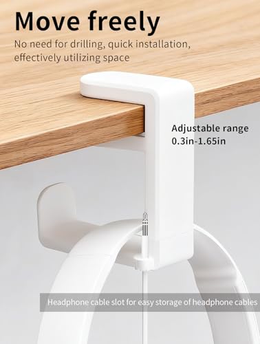 Headphone Hook，Headphone Stand，PC Gaming Headset Holder for Desk，Headset Hook，Desk Headphone Hanger，Desk Hook with 360-Degree Adjustable Rotation - color: White