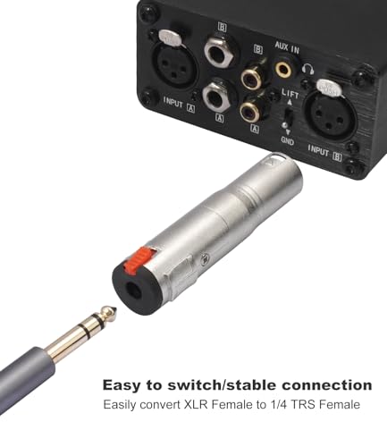 Lockable 1/4 TRS Female to 3Pin XLR Male Audio Adapter, Balance 6.35mm to XLR Adapter for Microphones, Mixing Consoles, and Power amplifiers-2 Pack - color: silver