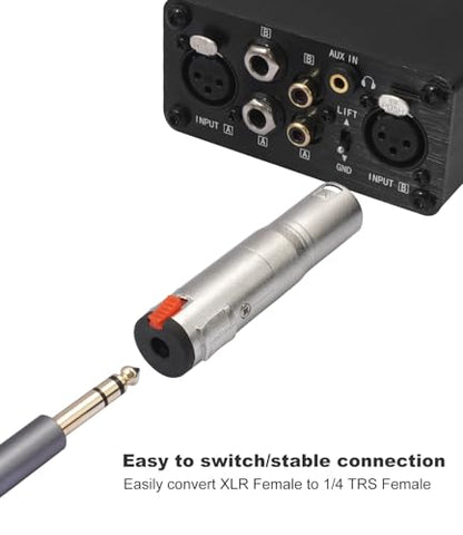 Lockable 1/4 TRS Female to 3Pin XLR Male Audio Adapter, Balance 6.35mm to XLR Adapter for Microphones, Mixing Consoles, and Power amplifiers-2 Pack - color: silver