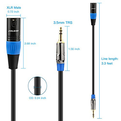 JOLGOO 3.5mm to XLR Cable, Unbalanced 1/8" Stereo Plug to XLR Male Microphone Cable, XLR to 3.5mm Cable Compatible with iPhone, iPod, Computer, Video Camera, and More, 3.3 Feet - size: 3.3 Feet, style: 3.5mm to XLR Male