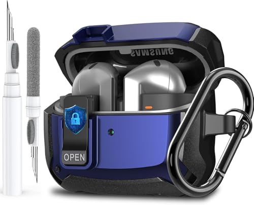 Galaxy Buds 3 Pro/3/3 FE Case Cover with Secure Lock Clip, Shockproof Samsung Galaxy Buds3/3 Pro 2024/3 FE 2025 Protective Hard Cover Shell with Carabiner&Cleaner kit for Men Womenn, Black/Blue - color: Black/Blue
