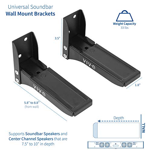 VIVO Steel Universal Dual Soundbar Wall Mount L Brackets, Adjustable Extending Speaker Arm Holders, Black, Mount-SPSB4